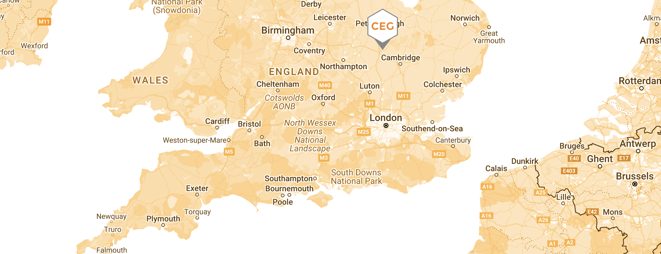 Map showing CEG location at Unit B4, Tower Close, Huntingdon